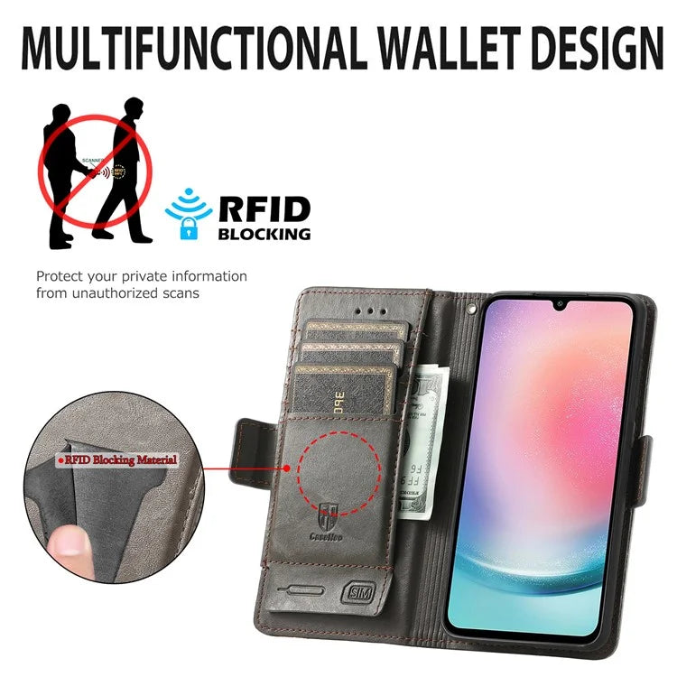 CASENEO 002 Series For Samsung Galaxy A25 5G (Global) (161.0 x 76.5 x 8.3mm) Wallet Case RFID Blocking Stand Leather Phone Cover