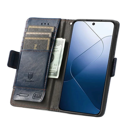 CASENEO 002 Series For Xiaomi 14 RFID Blocking Phone Case PU Leather Shockproof TPU Interior Cover