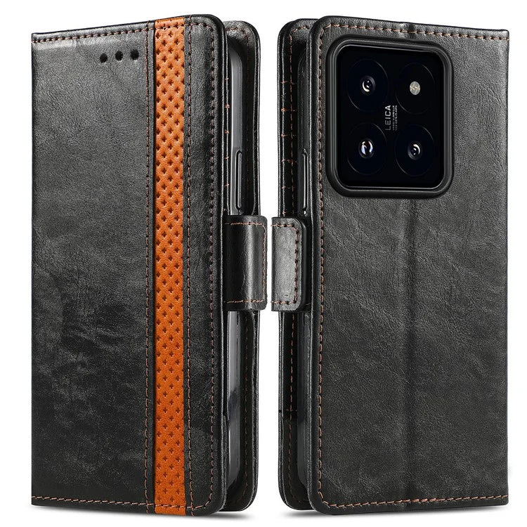 CASENEO 002 Series For Xiaomi 14 RFID Blocking Phone Case PU Leather Shockproof TPU Interior Cover