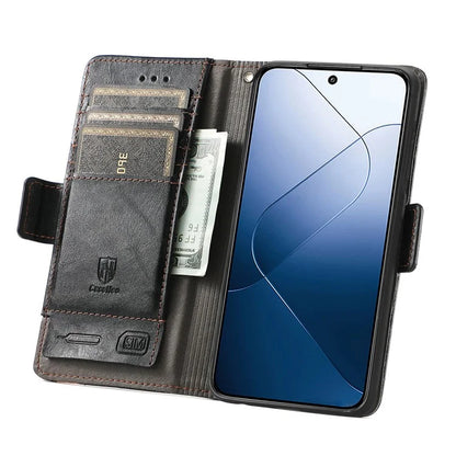CASENEO 002 Series For Xiaomi 14 RFID Blocking Phone Case PU Leather Shockproof TPU Interior Cover
