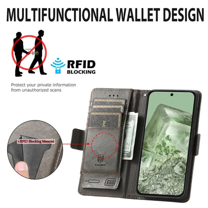 CASENEO 002 Series For Google Pixel 8a Wallet Phone Case RFID Blocking Leather Protection