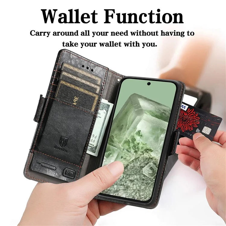 CASENEO 002 Series For Google Pixel 8a Wallet Phone Case RFID Blocking Leather Protection