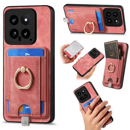 D7 For Xiaomi 14 Kickstand Case Leather+TPU Cover with Detachable Card Bag