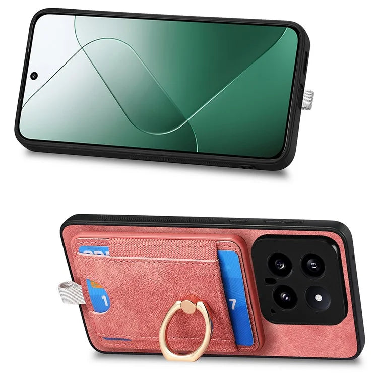 D7 For Xiaomi 14 Kickstand Case Leather+TPU Cover with Detachable Card Bag