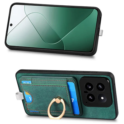 D7 For Xiaomi 14 Kickstand Case Leather+TPU Cover with Detachable Card Bag