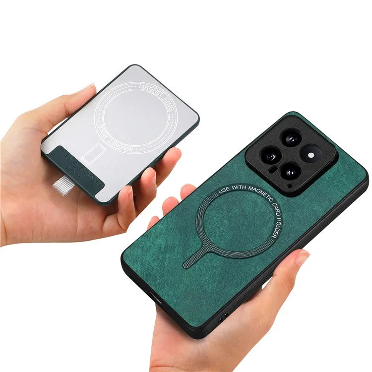 D7 For Xiaomi 14 Kickstand Case Leather+TPU Cover with Detachable Card Bag