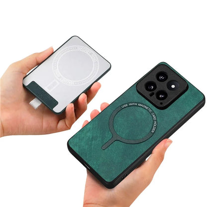 D7 For Xiaomi 14 Kickstand Case Leather+TPU Cover with Detachable Card Bag