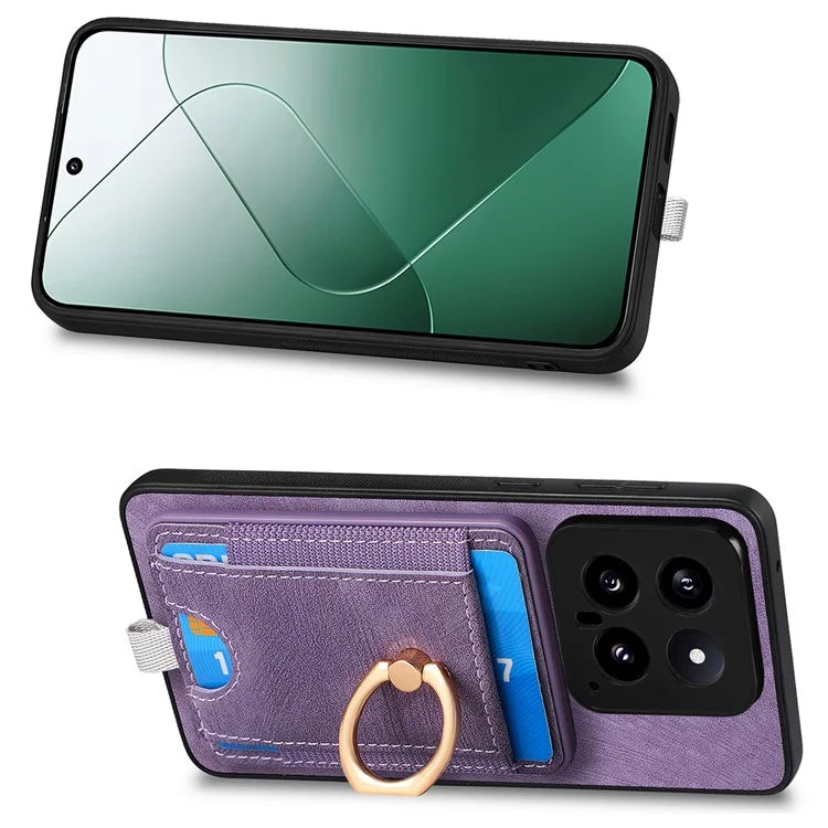 D7 For Xiaomi 14 Kickstand Case Leather+TPU Cover with Detachable Card Bag