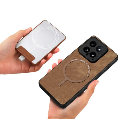 D7 For Xiaomi 14 Kickstand Case Leather+TPU Cover with Detachable Card Bag