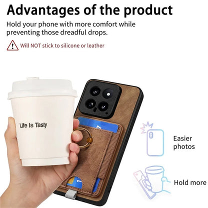 D7 For Xiaomi 14 Kickstand Case Leather+TPU Cover with Detachable Card Bag
