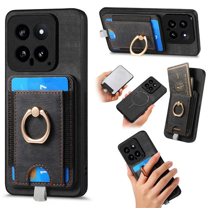 D7 For Xiaomi 14 Kickstand Case Leather+TPU Cover with Detachable Card Bag