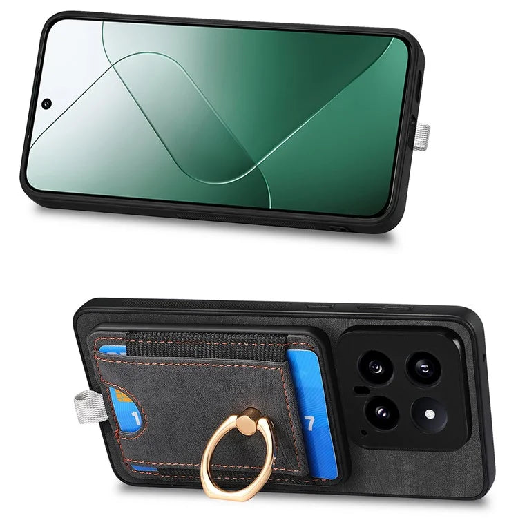 D7 For Xiaomi 14 Kickstand Case Leather+TPU Cover with Detachable Card Bag