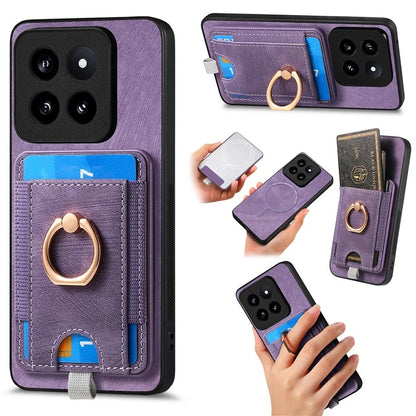 D7 For Xiaomi 14 Pro Ring Kickstand Phone Cover Detachable Magnetic Card Case