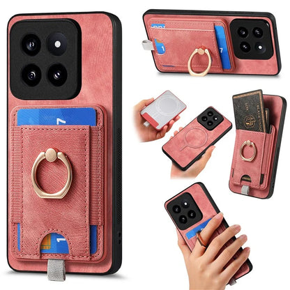 D7 For Xiaomi 14 Pro Ring Kickstand Phone Cover Detachable Magnetic Card Case