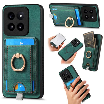 D7 For Xiaomi 14 Pro Ring Kickstand Phone Cover Detachable Magnetic Card Case