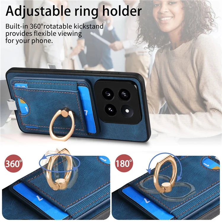 D7 For Xiaomi 14 Pro Ring Kickstand Phone Cover Detachable Magnetic Card Case