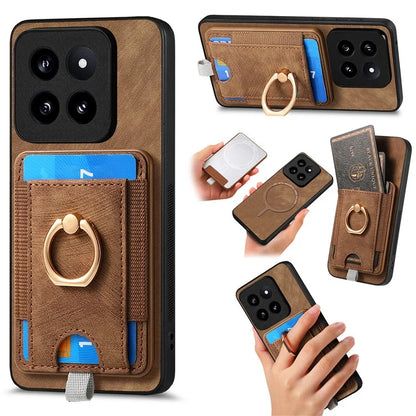 D7 For Xiaomi 14 Pro Ring Kickstand Phone Cover Detachable Magnetic Card Case