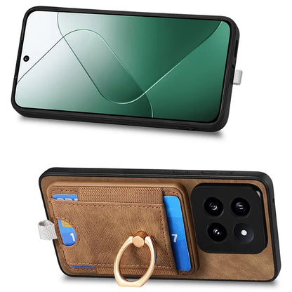 D7 For Xiaomi 14 Pro Ring Kickstand Phone Cover Detachable Magnetic Card Case