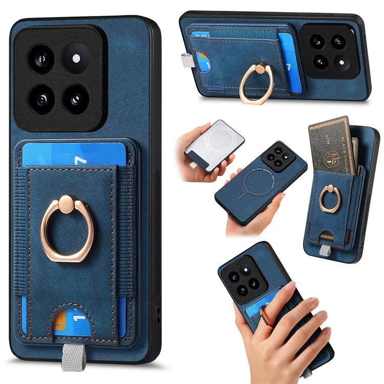 D7 For Xiaomi 14 Pro Ring Kickstand Phone Cover Detachable Magnetic Card Case