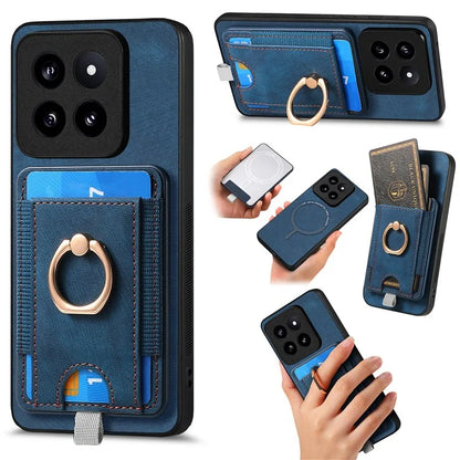 D7 For Xiaomi 14 Pro Ring Kickstand Phone Cover Detachable Magnetic Card Case