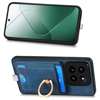 D7 For Xiaomi 14 Pro Ring Kickstand Phone Cover Detachable Magnetic Card Case