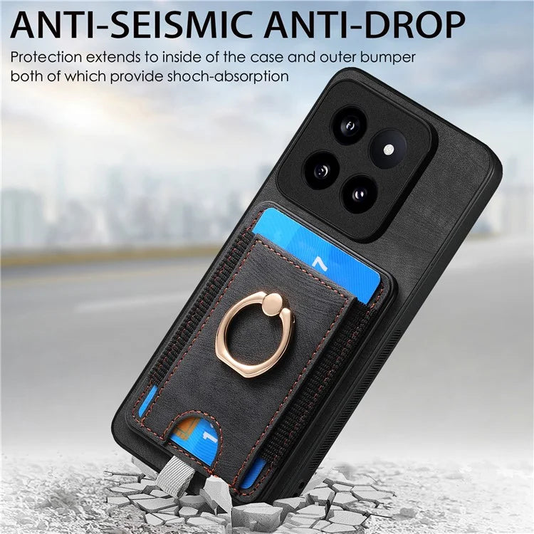 D7 For Xiaomi 14 Pro Ring Kickstand Phone Cover Detachable Magnetic Card Case