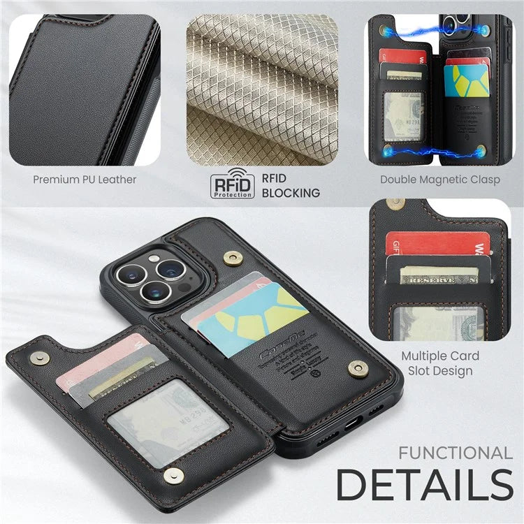 CASEME C22 Series Phone Case RFID Blocking Credit Card Holder Kickstand Cover