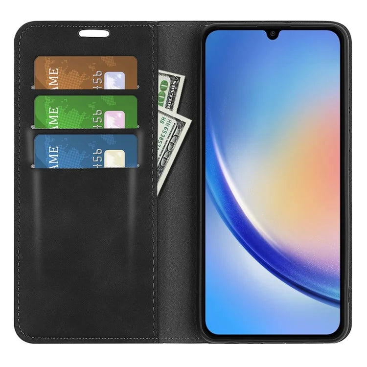 For Samsung Galaxy A35 5G Skin Touch Feeling Case PU Leather Magnetic Auto-absorbed Phone Cover