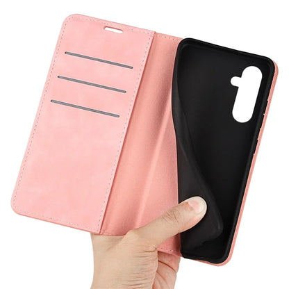 For Samsung Galaxy A35 5G Skin Touch Feeling Case PU Leather Magnetic Auto-absorbed Phone Cover