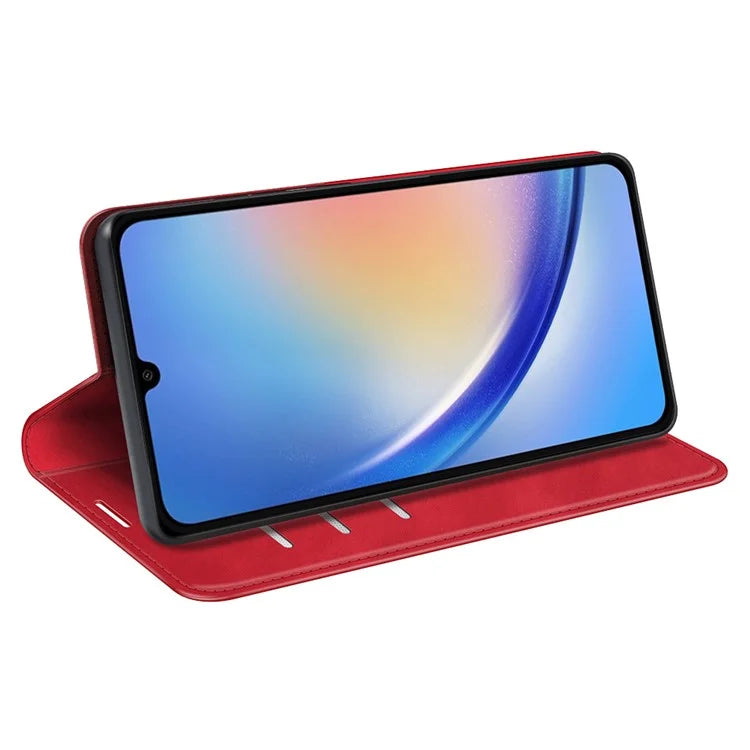 For Samsung Galaxy A35 5G Skin Touch Feeling Case PU Leather Magnetic Auto-absorbed Phone Cover