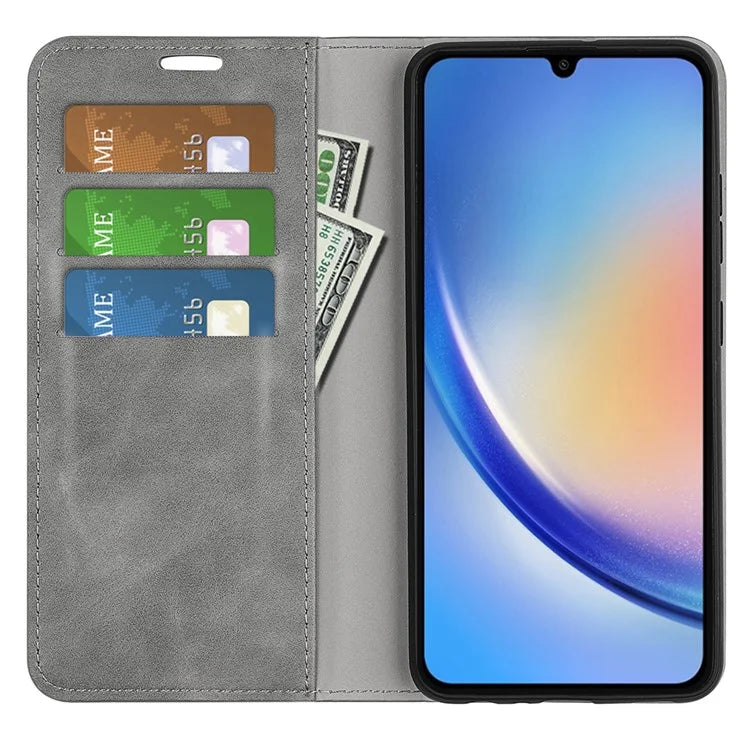 For Samsung Galaxy A35 5G Skin Touch Feeling Case PU Leather Magnetic Auto-absorbed Phone Cover