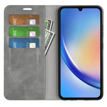 For Samsung Galaxy A35 5G Skin Touch Feeling Case PU Leather Magnetic Auto-absorbed Phone Cover
