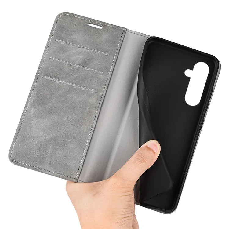 For Samsung Galaxy A35 5G Skin Touch Feeling Case PU Leather Magnetic Auto-absorbed Phone Cover