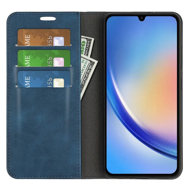 For Samsung Galaxy A35 5G Skin Touch Feeling Case PU Leather Magnetic Auto-absorbed Phone Cover