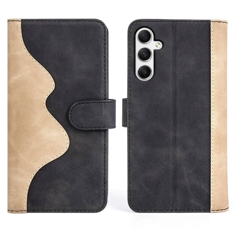 For Samsung Galaxy A35 5G PU Leather Case Color Splicing Shockproof Card Slots Phone Cover
