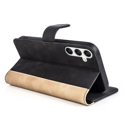 For Samsung Galaxy A35 5G PU Leather Case Color Splicing Shockproof Card Slots Phone Cover