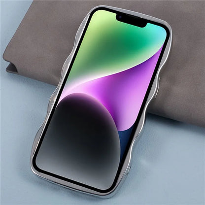 HYT Series For iPhone 14 Mirror Back Cover Wave Frame Grip Electroplating Phone Case