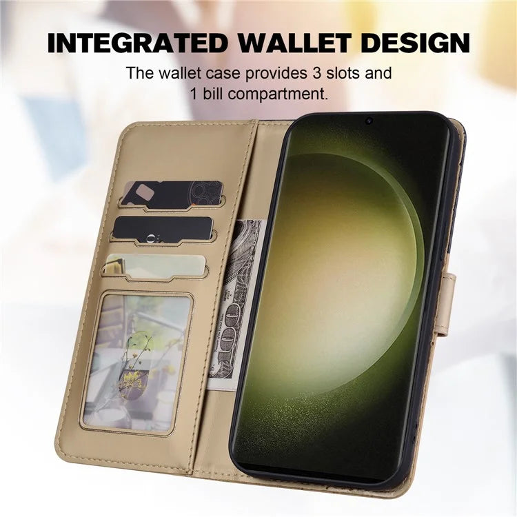Cartoon Pet Series for Samsung Galaxy S23 Ultra Cell Phone Case Leather Stand Wallet Splicing Cover