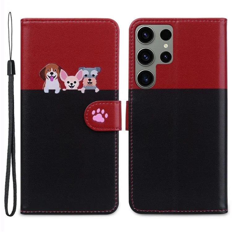 Cartoon Pet Series for Samsung Galaxy S23 Ultra Cell Phone Case Leather Stand Wallet Splicing Cover