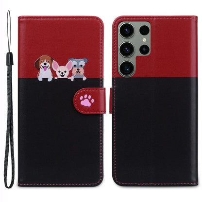 Cartoon Pet Series for Samsung Galaxy S23 Ultra Cell Phone Case Leather Stand Wallet Splicing Cover