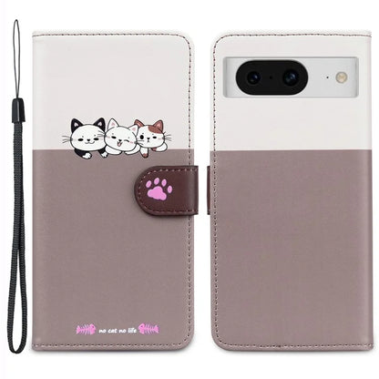 Cartoon Pet Series for Google Pixel 8 Case Leather  Splicing Phone Stand Cover with Wrist Strap