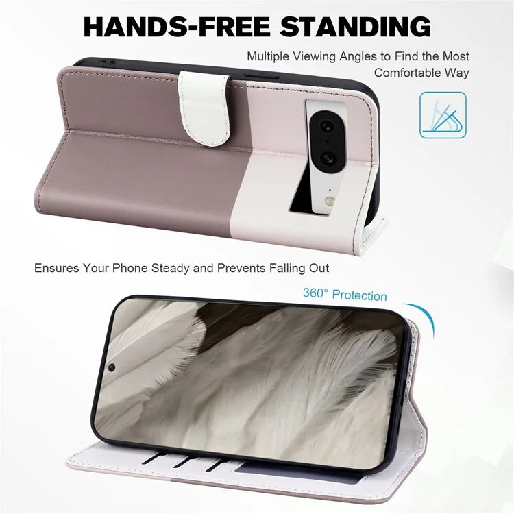 Cartoon Pet Series for Google Pixel 8 Case Leather  Splicing Phone Stand Cover with Wrist Strap