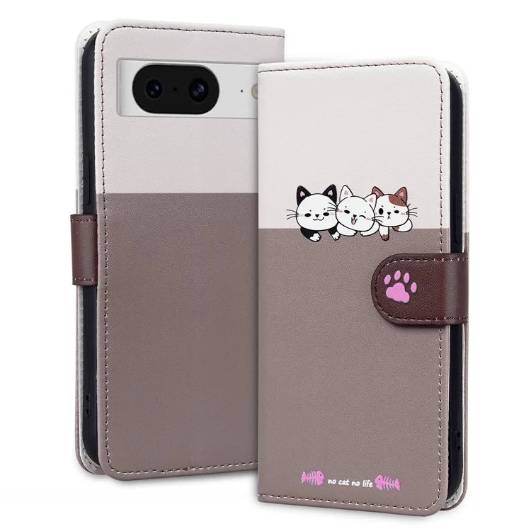Cartoon Pet Series for Google Pixel 8 Case Leather  Splicing Phone Stand Cover with Wrist Strap