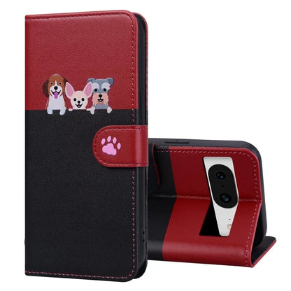 Cartoon Pet Series for Google Pixel 8 Case Leather  Splicing Phone Stand Cover with Wrist Strap