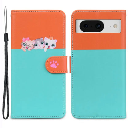Cartoon Pet Series for Google Pixel 8 Case Leather  Splicing Phone Stand Cover with Wrist Strap