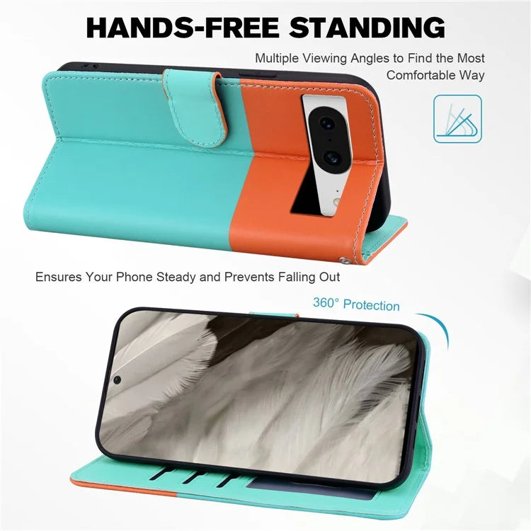 Cartoon Pet Series for Google Pixel 8 Case Leather  Splicing Phone Stand Cover with Wrist Strap