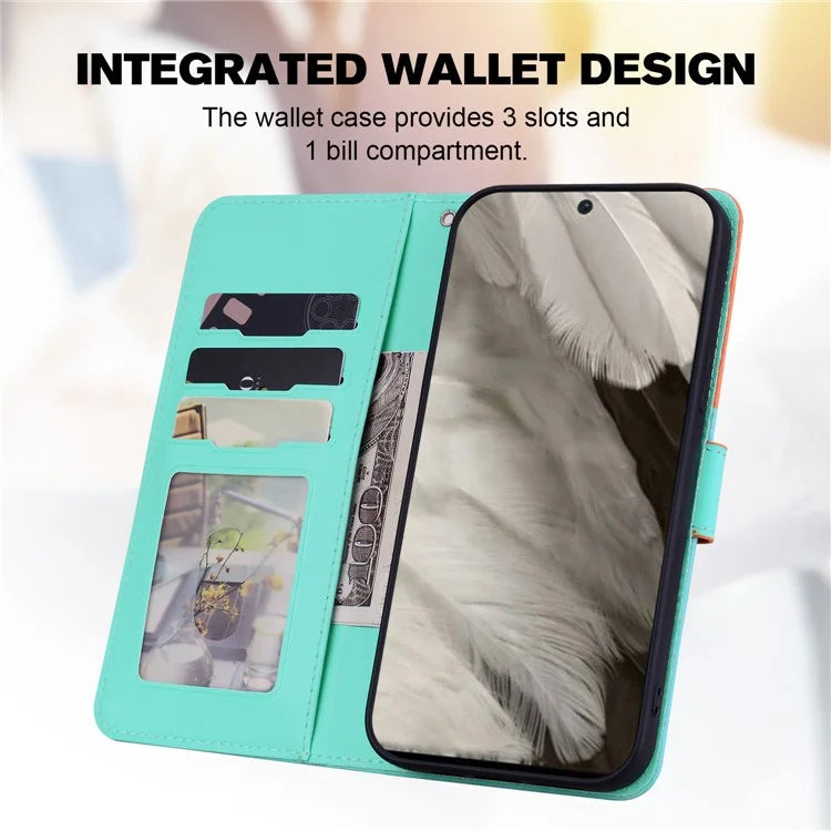 Cartoon Pet Series for Google Pixel 8 Case Leather  Splicing Phone Stand Cover with Wrist Strap