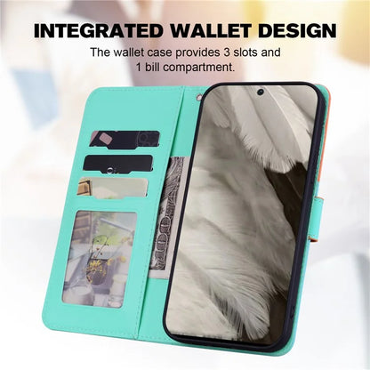 Cartoon Pet Series for Google Pixel 8 Case Leather  Splicing Phone Stand Cover with Wrist Strap