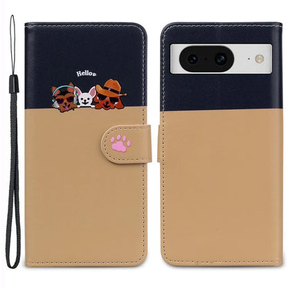 Cartoon Pet Series for Google Pixel 8 Case Leather  Splicing Phone Stand Cover with Wrist Strap