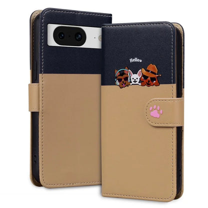 Cartoon Pet Series for Google Pixel 8 Case Leather  Splicing Phone Stand Cover with Wrist Strap